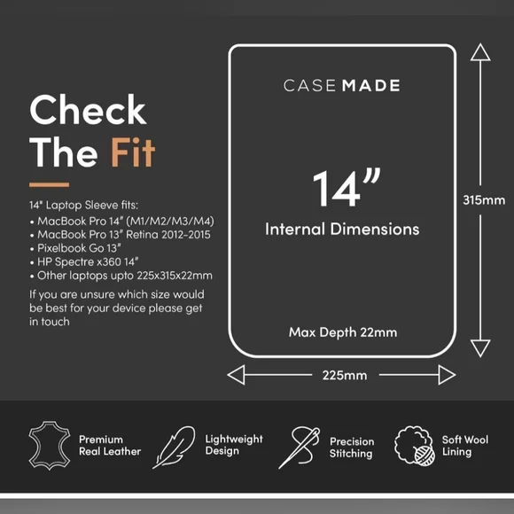 CaseMade Real Leather Laptop Sleeve - Picture 2 of 8